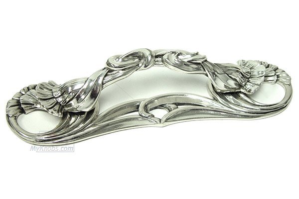 Edgar Berebi 3 1/2" (89mm) Arts and Craft Ginkgo Pull with Back Plate in Burnish Silver
