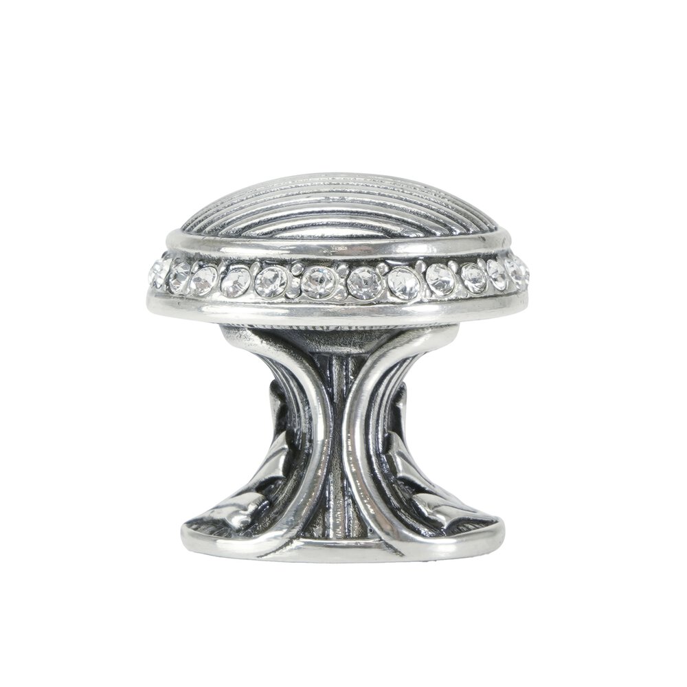 Edgar Berebi 1 1/8" Diameter Round Knob With Clear Crystal in Burnish Silver