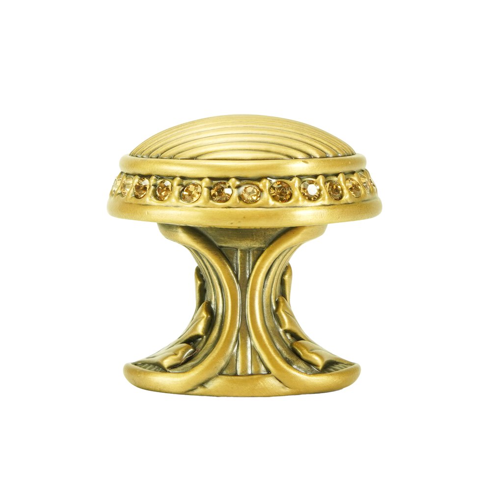 Edgar Berebi 1 1/8" Diameter Round Knob With Light Smoke Topaz Crystal in Museum Gold