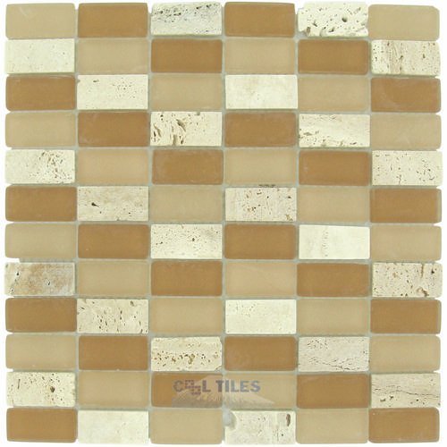 Elida Ceramica Glass & Stone - 12"x12" Glass Mosaic in Natural Brick