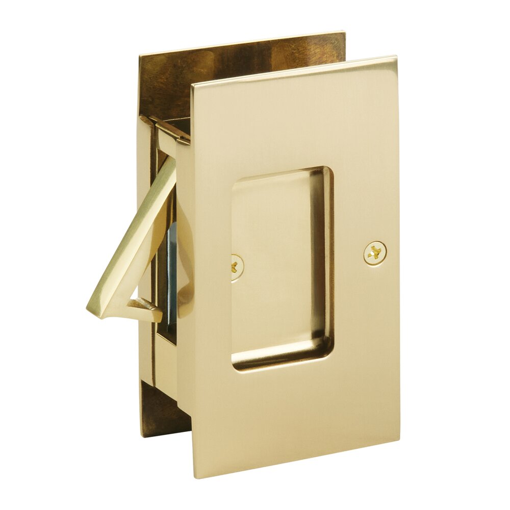 Emtek Passage Modern Rectangular Pocket Door Lock in Unlacquered Brass
