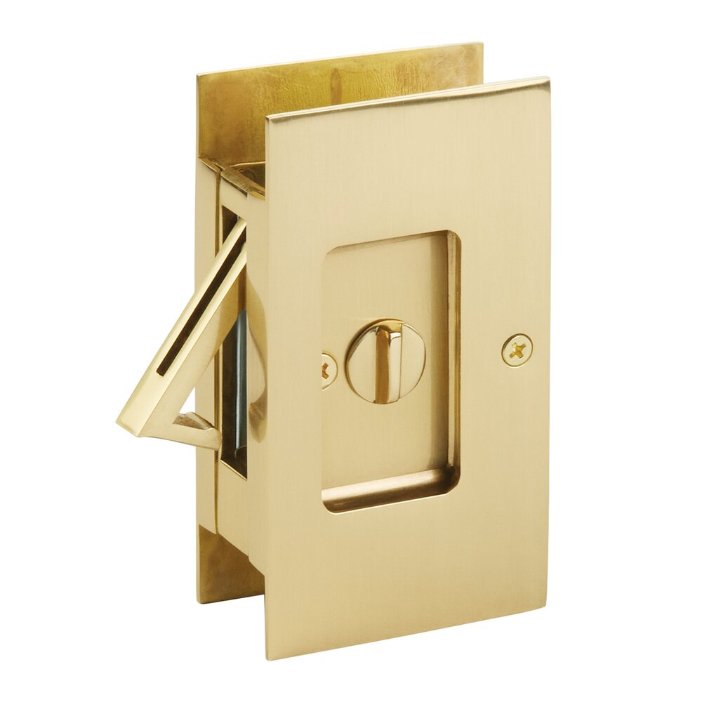 Emtek Privacy Modern Rectangular Pocket Door Lock in Unlacquered Brass