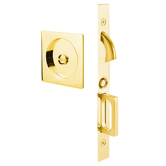 Emtek Privacy Square Pocket Door Mortise Lock In Unlacquered Brass