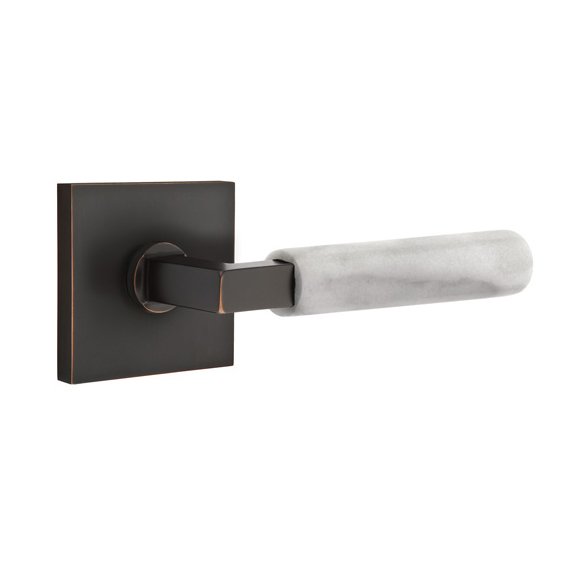 Emtek Single Dummy White Marble Right Handed Lever With L-Square Stem And Square Rose In Oil Rubbed Bronze