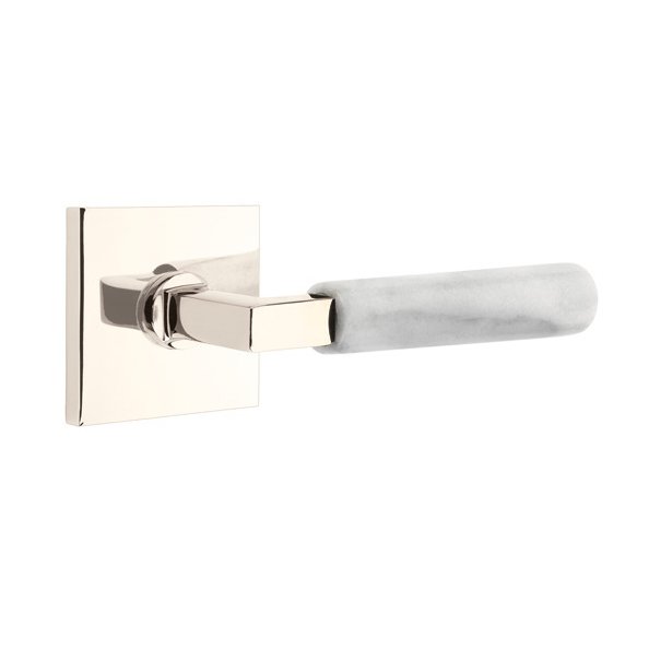 Emtek Single Dummy White Marble Right Handed Lever With L-Square Stem And Square Rose In Polished Nickel