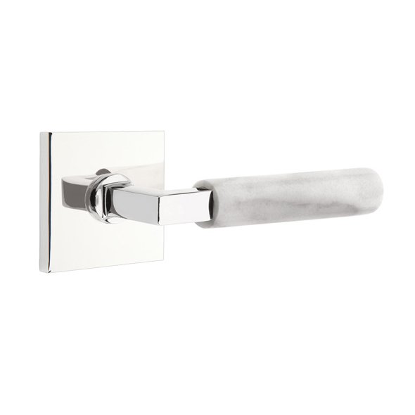 Emtek Single Dummy White Marble Right Handed Lever With L-Square Stem And Square Rose In Polished Chrome