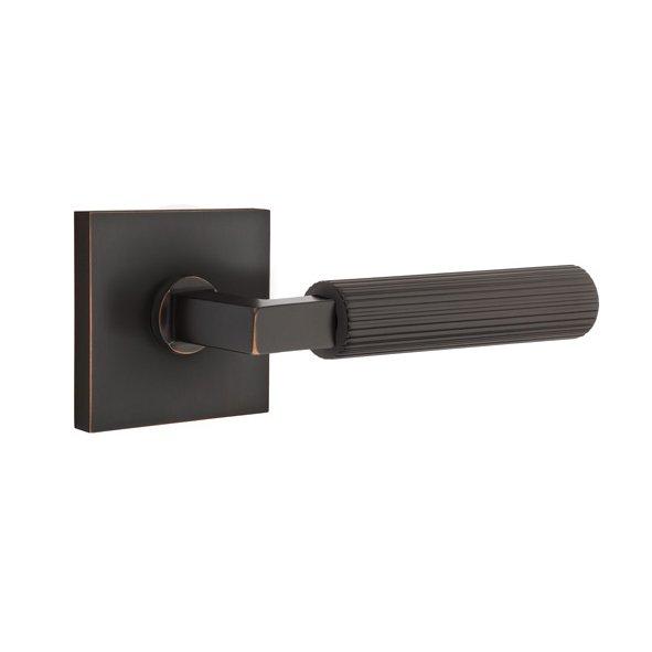 Emtek Single Dummy Straight Knurled Left Handed Lever With L-Square Stem And Square Rose In Oil Rubbed Bronze