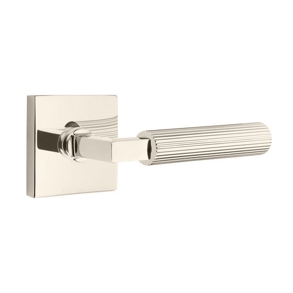 Emtek Single Dummy Straight Knurled Right Handed Lever With L-Square Stem And Square Rose In Polished Nickel
