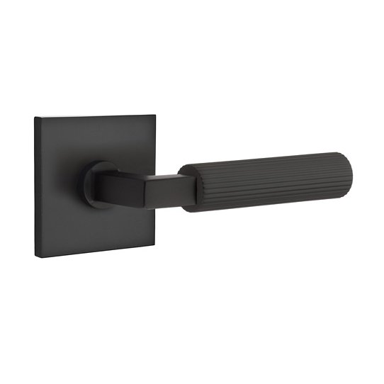 Emtek Single Dummy Straight Knurled Right Handed Lever With L-Square Stem And Square Rose In Flat Black