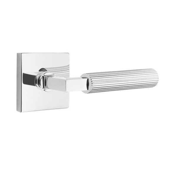 Emtek Single Dummy Straight Knurled Right Handed Lever With L-Square Stem And Square Rose In Polished Chrome