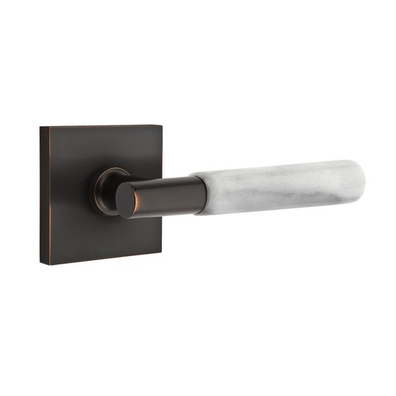 Emtek Single Dummy White Marble Right Handed Lever With T-Bar Stem And Square Rose In Oil Rubbed Bronze