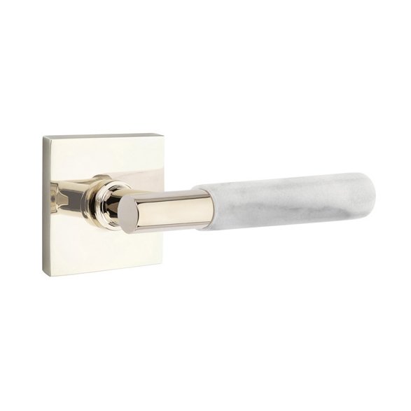 Emtek Single Dummy White Marble Right Handed Lever With T-Bar Stem And Square Rose In Polished Nickel
