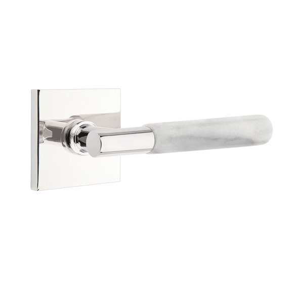 Emtek Single Dummy White Marble Right Handed Lever With T-Bar Stem And Square Rose In Polished Chrome