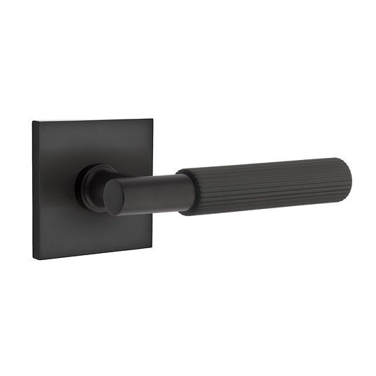 Emtek Single Dummy Straight Knurled Right Handed Lever With T-Bar Stem And Square Rose In Flat Black