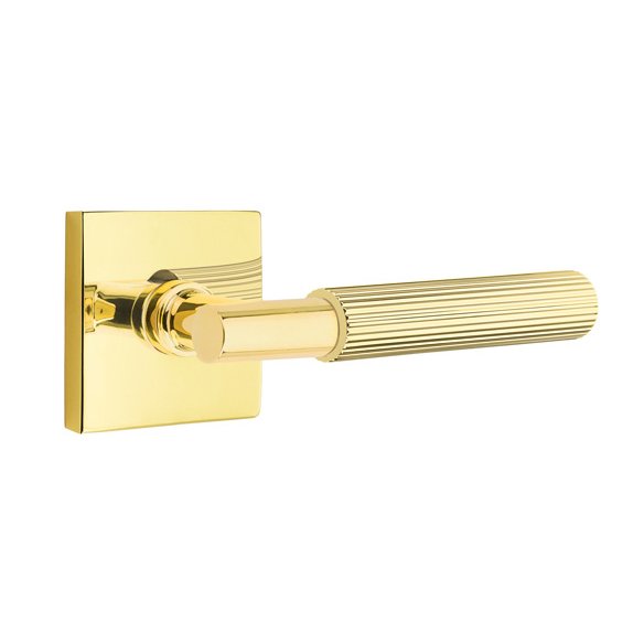 Emtek Single Dummy Straight Knurled Left Handed Lever With T-Bar Stem And Square Rose In Unlacquered Brass