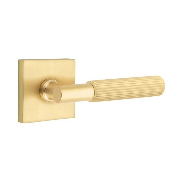 Emtek Single Dummy Straight Knurled Left Handed Lever With T-Bar Stem And Square Rose In Satin Brass