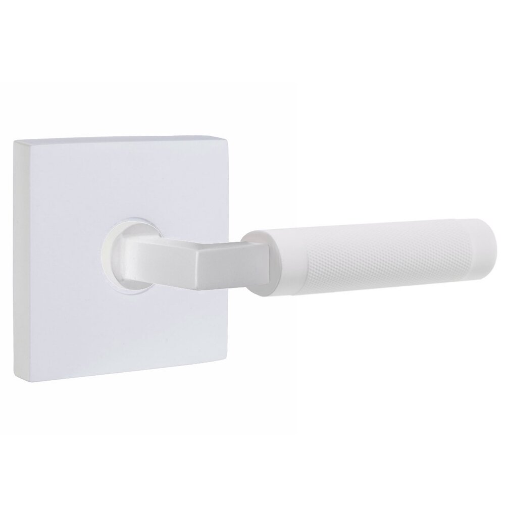 Emtek Double Dummy Knurled Lever with L-Square Stem and Square Rose in Matte White