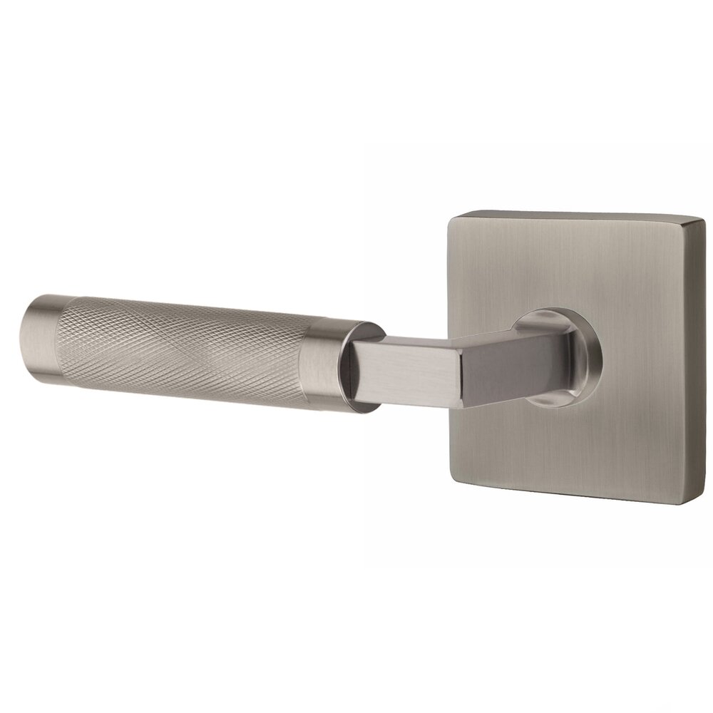 Emtek Double Dummy Knurled Lever with L-Square Stem and Square Rose in Pewter