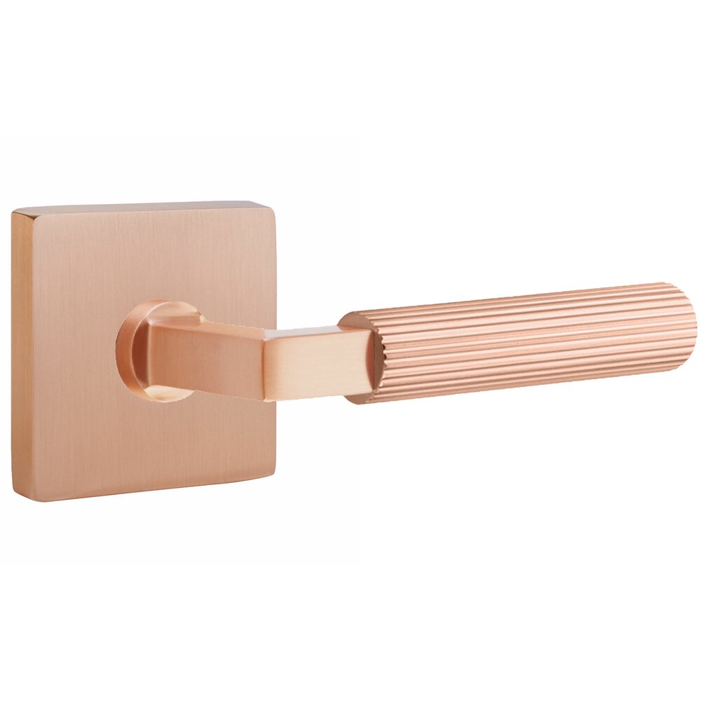 Emtek Double Dummy Straight Knurled Right Handed Lever With L-Square Stem And Square Rose In Satin Rose Gold