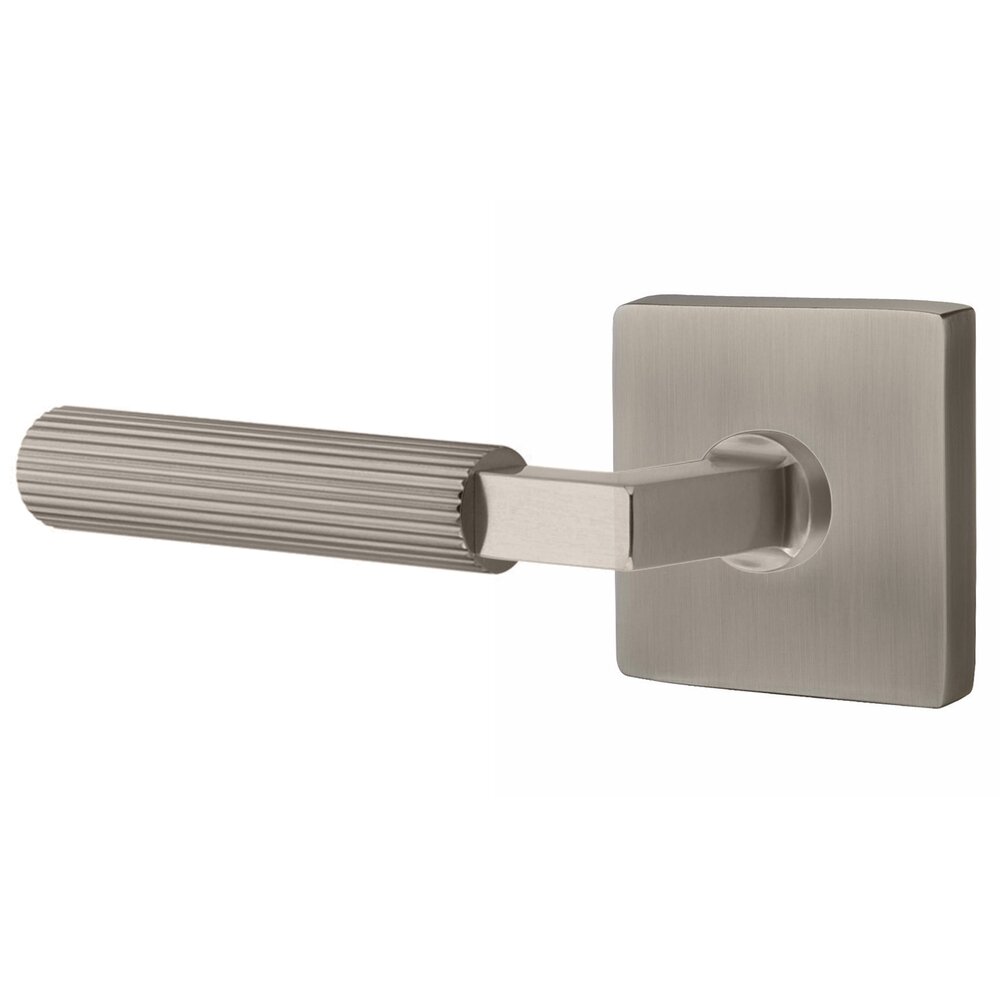 Emtek Double Dummy Straight Knurled Left Handed Lever With L-Square Stem And Square Rose In Pewter