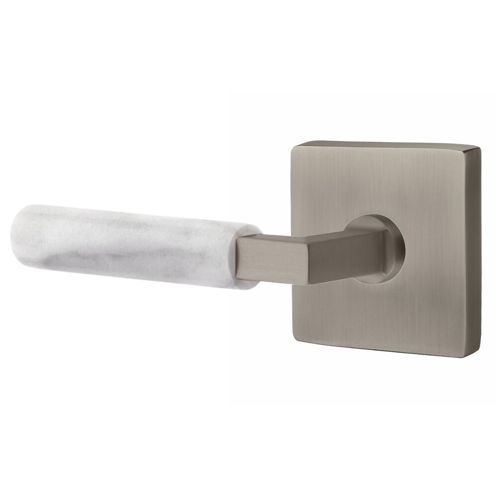 Emtek Single Dummy White Marble Left Handed Lever With L-Square Stem And Square Rose In Pewter