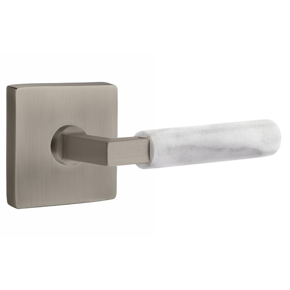 Emtek Single Dummy White Marble Right Handed Lever With L-Square Stem And Square Rose In Pewter