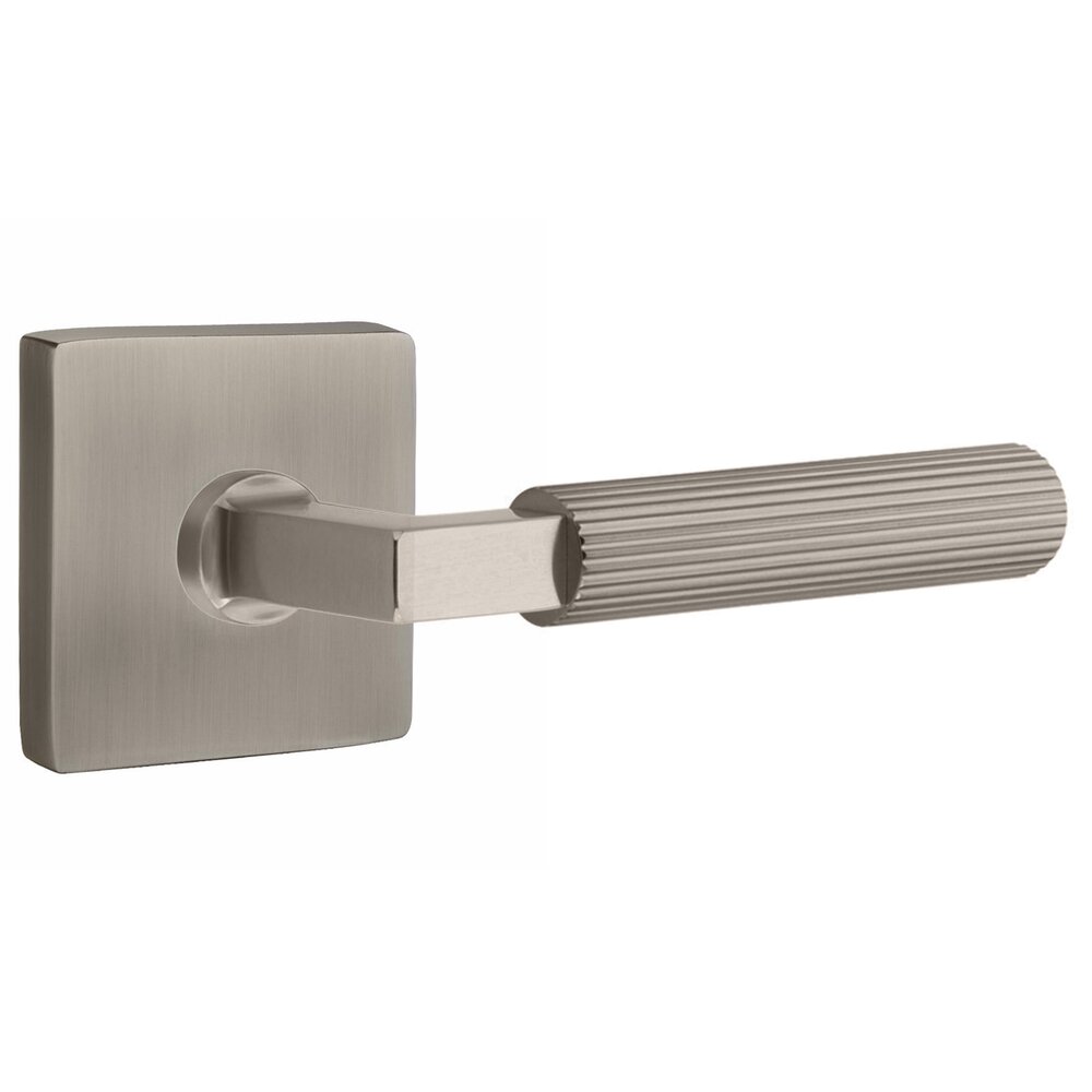 Emtek Single Dummy Straight Knurled Right Handed Lever With L-Square Stem And Square Rose In Pewter