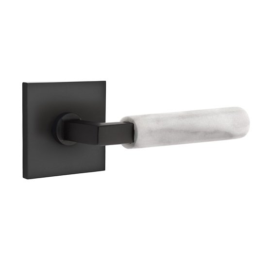 Emtek Double Dummy White Marble Left Handed Lever With L-Square Stem And Square Rose In Flat Black