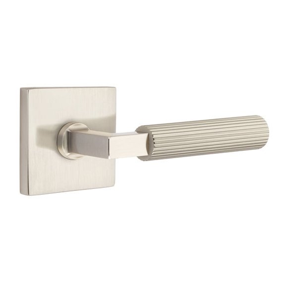 Emtek Double Dummy Straight Knurled Right Handed Lever With L-Square Stem And Square Rose In Satin Nickel