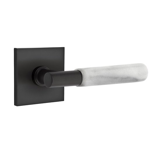Emtek Double Dummy White Marble Left Handed Lever With T-Bar Stem And Square Rose In Flat Black