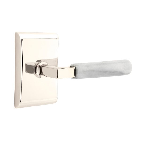 Emtek Single Dummy White Marble Left Handed Lever With L-Square Stem And Neos Rose In Polished Nickel