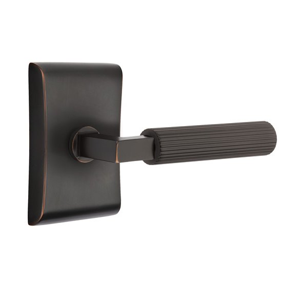 Emtek Single Dummy Straight Knurled Left Handed Lever With L-Square Stem And Neos Rose In Oil Rubbed Bronze