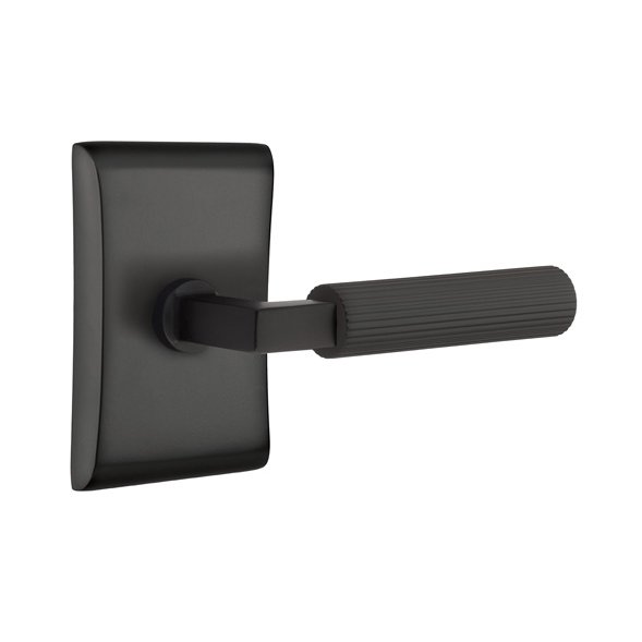 Emtek Single Dummy Straight Knurled Right Handed Lever With L-Square Stem And Neos Rose In Flat Black
