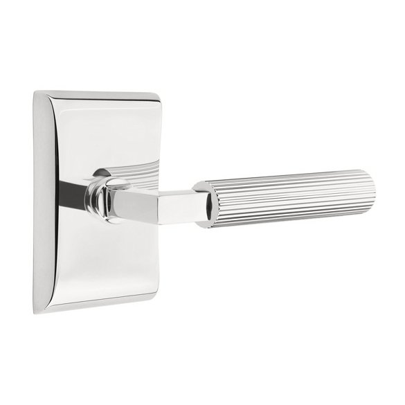 Emtek Single Dummy Straight Knurled Right Handed Lever With L-Square Stem And Neos Rose In Polished Chrome