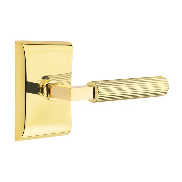 Emtek Single Dummy Straight Knurled Left Handed Lever With L-Square Stem And Neos Rose In Unlacquered Brass