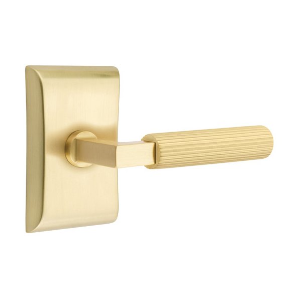 Emtek Single Dummy Straight Knurled Right Handed Lever With L-Square Stem And Neos Rose In Satin Brass