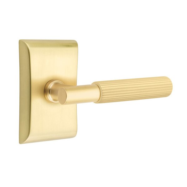 Emtek Single Dummy Straight Knurled Right Handed Lever With T-Bar Stem And Neos Rose In Satin Brass