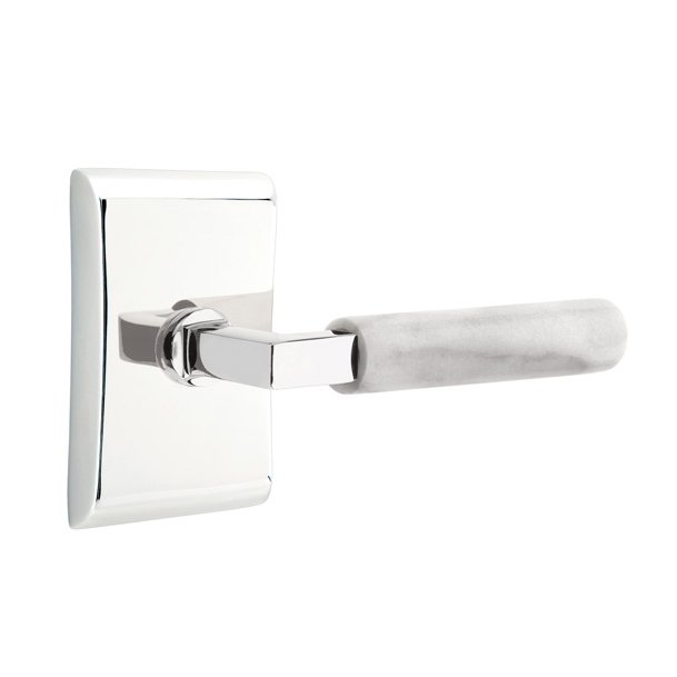 Emtek Double Dummy White Marble Right Handed Lever With L-Square Stem And Neos Rose In Polished Chrome