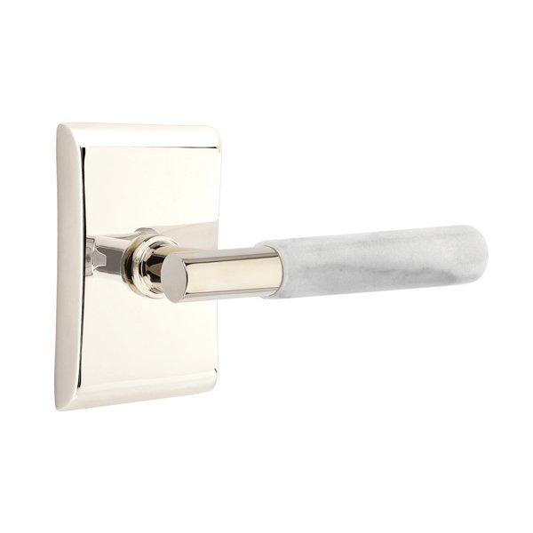 Emtek Double Dummy White Marble Left Handed Lever With T-Bar Stem And Neos Rose In Polished Nickel