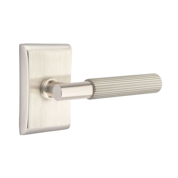 Emtek Double Dummy Straight Knurled Right Handed Lever With T-Bar Stem And Neos Rose In Satin Nickel