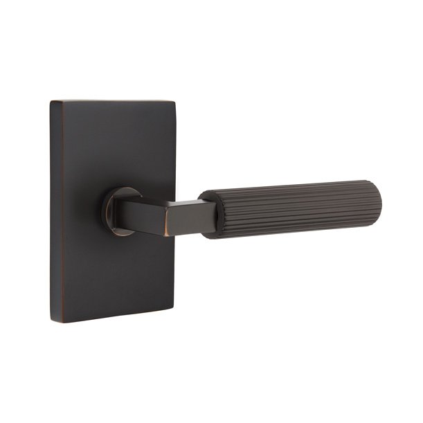Emtek Single Dummy Straight Knurled Right Handed Lever With L-Square Stem And Modern Rectangular Rose In Oil Rubbed Bronze