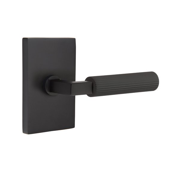 Emtek Single Dummy Straight Knurled Right Handed Lever With L-Square Stem And Modern Rectangular Rose In Flat Black