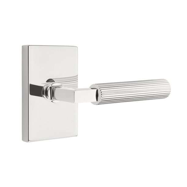Emtek Single Dummy Straight Knurled Right Handed Lever With L-Square Stem And Modern Rectangular Rose In Polished Chrome
