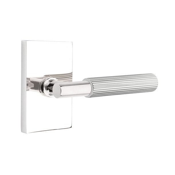 Emtek Single Dummy Straight Knurled Right Handed Lever With T-Bar Stem And Modern Rectangular Rose In Polished Chrome