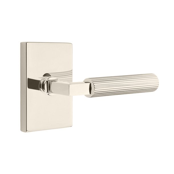 Emtek Double Dummy Straight Knurled Right Handed Lever With L-Square Stem And Modern Rectangular Rose In Polished Nickel