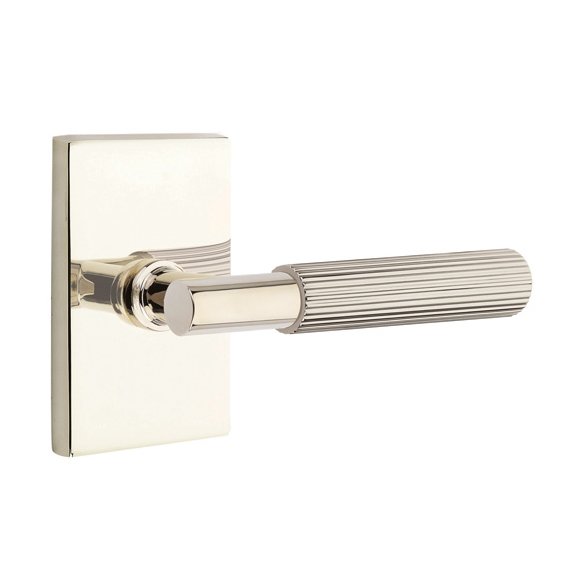 Emtek Double Dummy Straight Knurled Right Handed Lever With T-Bar Stem And Modern Rectangular Rose In Polished Nickel