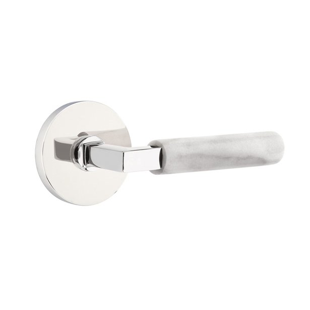 Emtek Single Dummy White Marble Right Handed Lever With L-Square Stem And Disk Rose In Polished Chrome