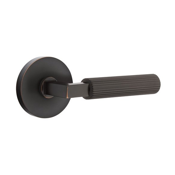 Emtek Single Dummy Straight Knurled Right Handed Lever With L-Square Stem And Disk Rose In Oil Rubbed Bronze