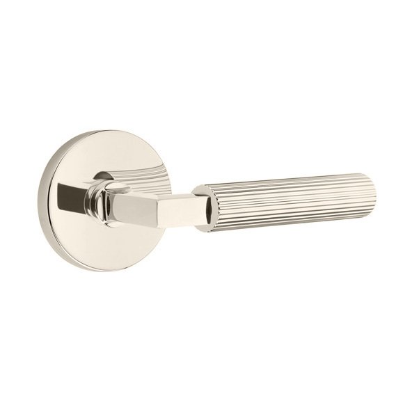 Emtek Single Dummy Straight Knurled Right Handed Lever With L-Square Stem And Disk Rose In Polished Nickel