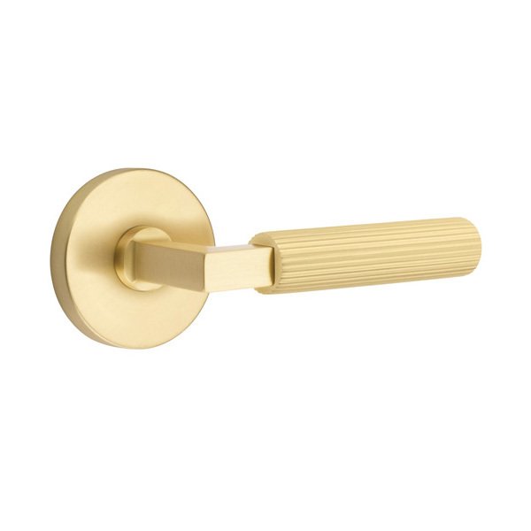 Emtek Single Dummy Straight Knurled Right Handed Lever With L-Square Stem And Disk Rose In Satin Brass
